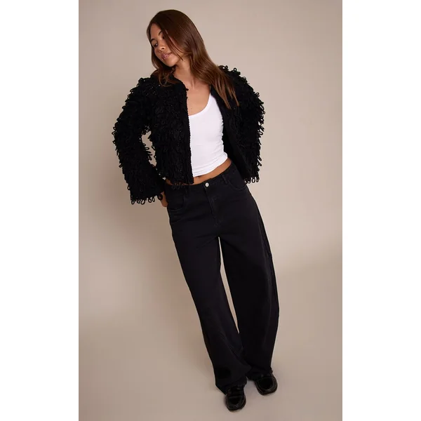 Noir Cardigan Oversize En Maille Bouclée