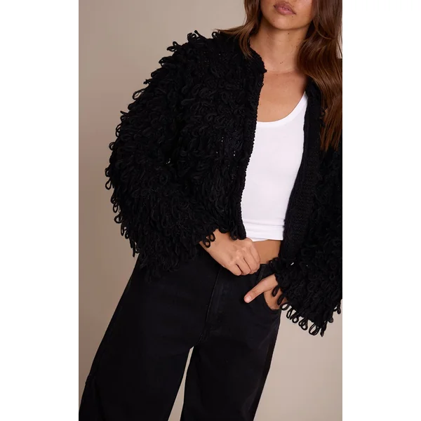 Noir Cardigan Oversize En Maille Bouclée