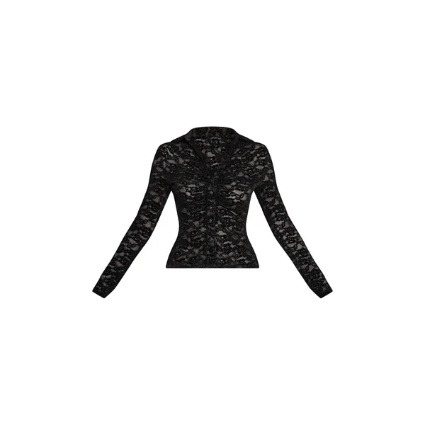 Noir Chemise Ajustée En Velours De Dentelle À Décolleté Plongeant