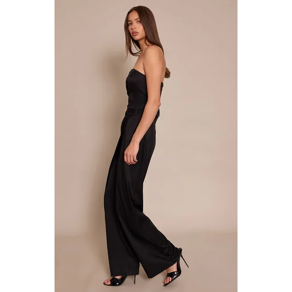 Noir Combinaison Jambe Droite À Taille Portefeuille Et Bustier Bandeau