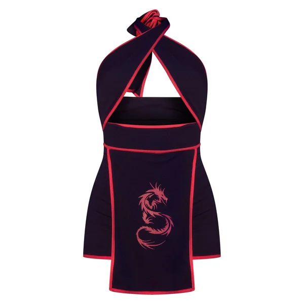 Noir Combinaison Ninja Dos Nu Avec Liens Rouges