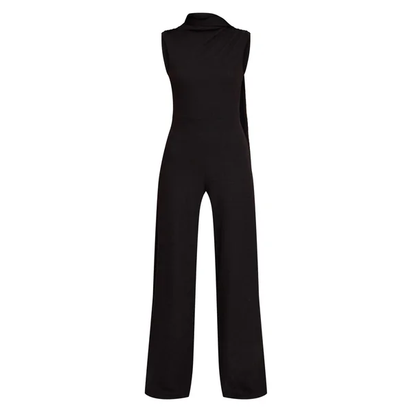 Noir Combinaison Pantalon Large Côtelée Avec Détail Foulard Froncé