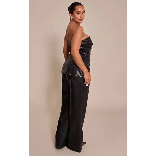 Noir Combinaison Pantalon Large À Bandeau Froncé En Synthétiquecuir Shape