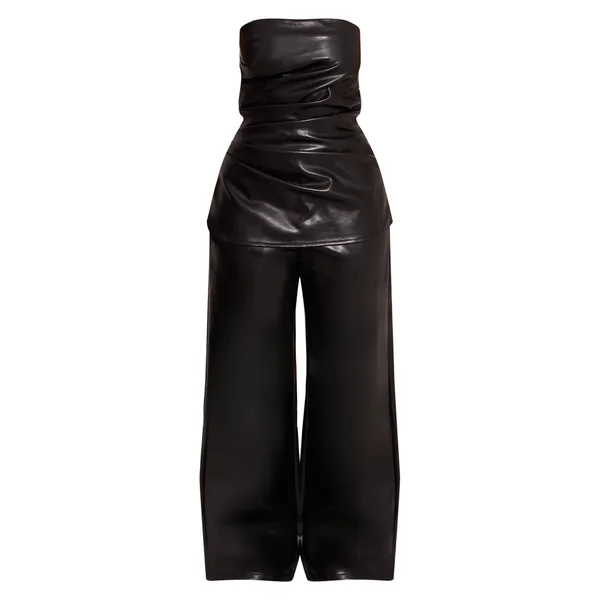 Noir Combinaison Pantalon Large À Bandeau Froncé En Synthétiquecuir Shape