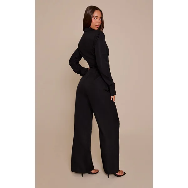 Noir Combinaison-pantalon Tissée À Manches Longues Avec Détails De Boutons