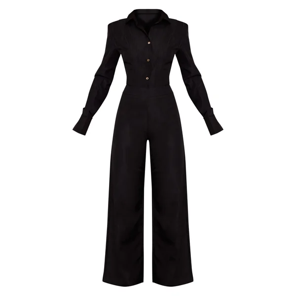 Noir Combinaison-pantalon Tissée À Manches Longues Avec Détails De Boutons