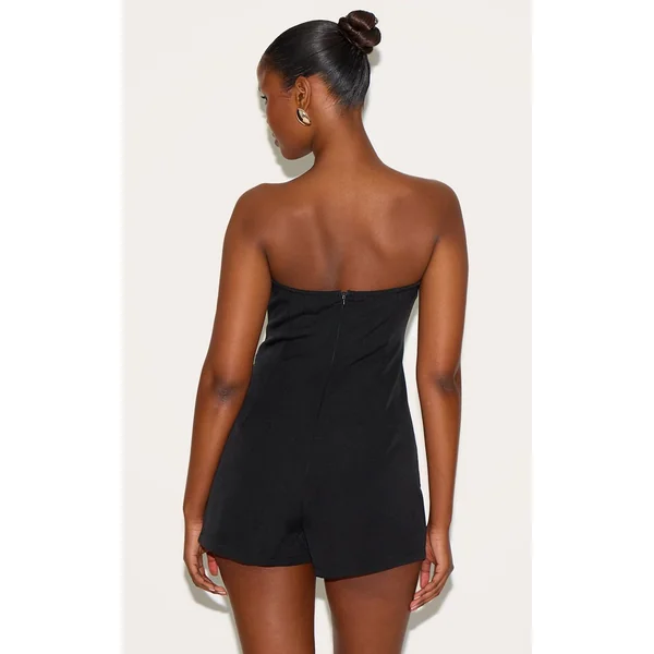 Noir Combinaison-short Bandeau Ajustée À Détail Plissé