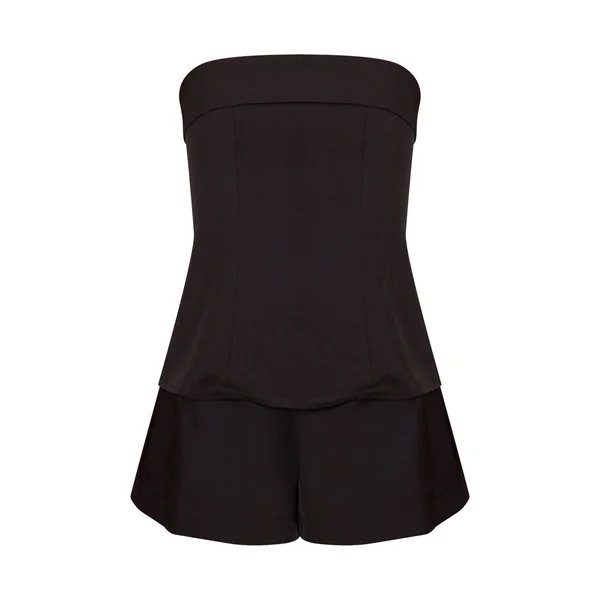 Noir Combinaison-short Longue Ajustée À Bandeau En Tissu Tissé