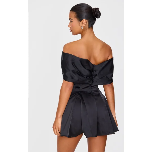 Noir Combinaison-short Premium En Satin Avec Nœud Extrême