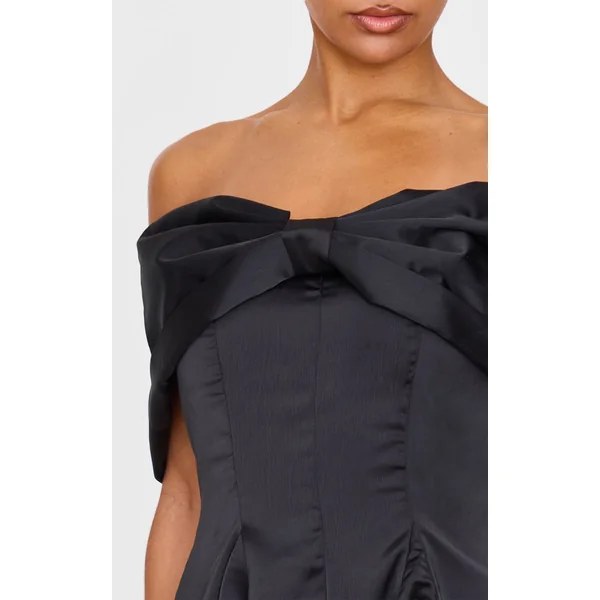 Noir Combinaison-short Premium En Satin Avec Nœud Extrême