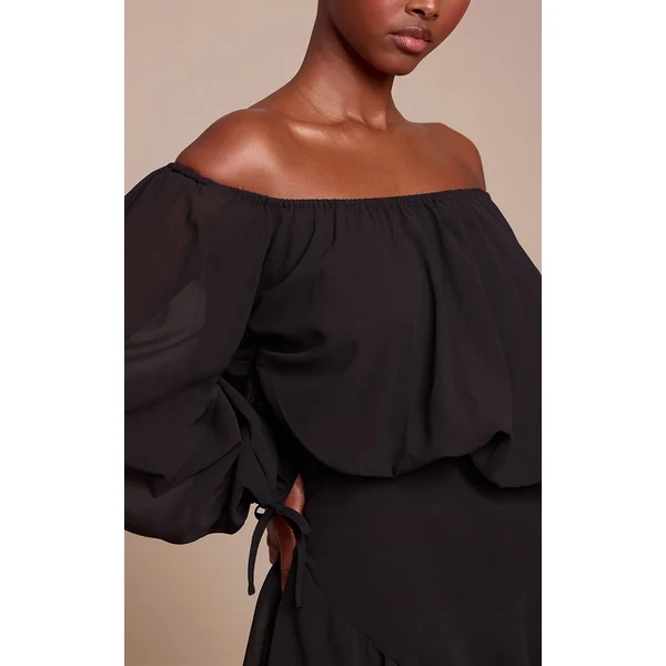 Noir Combi-short Jupe-culotte En Mousseline Vert Foncé À Une Épaule Avec Détail Flottant