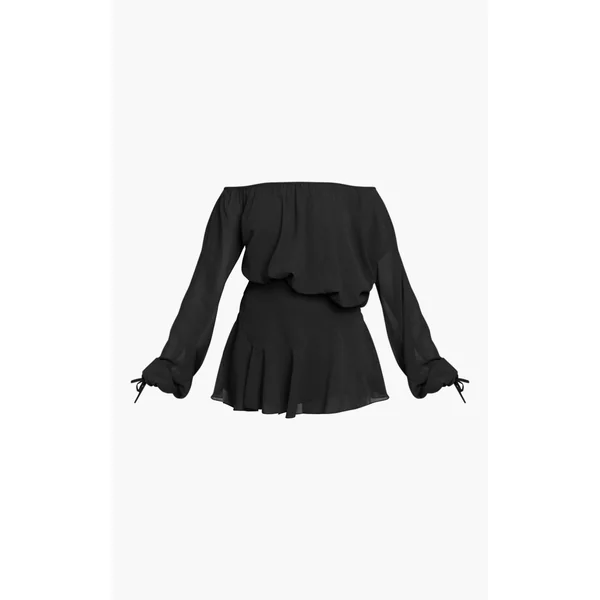 Noir Combi-short Jupe-culotte En Mousseline Vert Foncé À Une Épaule Avec Détail Flottant