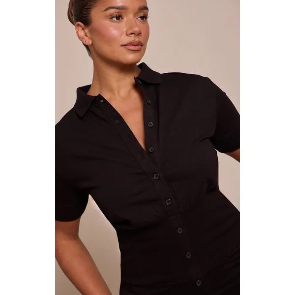 Noir Combi-short Shape À Col Polo Avec Boutonnage Devant Et Taille Cintrée