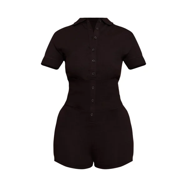 Noir Combi-short Shape À Col Polo Avec Boutonnage Devant Et Taille Cintrée