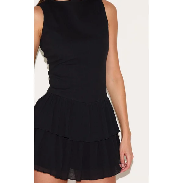 Noir Combishort Étagé En Coton Gaze De Coton À Volants