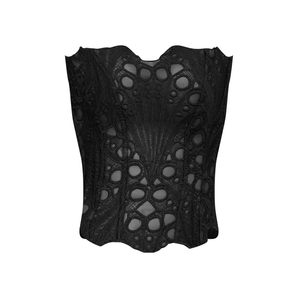 Noir Corset En Dentelle Florale Transparente Texturée