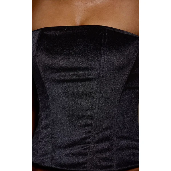 Noir Corset En Velours À Lacets Avec Baleines