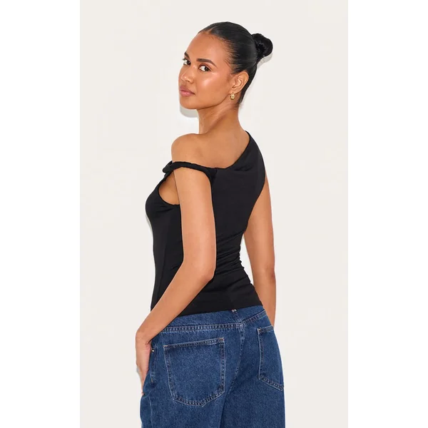 Noir Débardeur Long En Coton Doux Avec Détail Torsadé