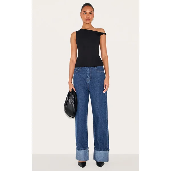 Noir Débardeur Long En Coton Doux Avec Détail Torsadé