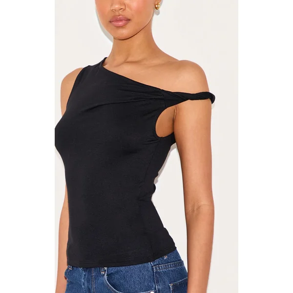 Noir Débardeur Long En Coton Doux Avec Détail Torsadé