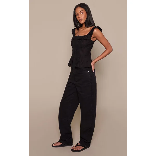 Noir Délavé Jean Boyfriend Baggy Taille Haute Pour Grande Taille