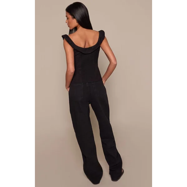 Noir Délavé Jean Boyfriend Baggy Taille Haute Pour Grande Taille