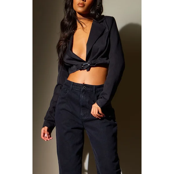 Noir Délavé Jean Boyfriend Baggy Taille Haute Pour Grande Taille