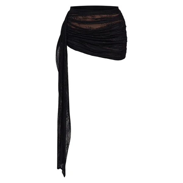 Noir Ensemble Jupe Mini Drapée Asymétrique En Dentelle Plt Label