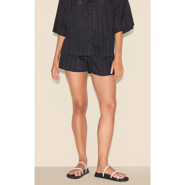 Noir Ensemble Short Ample Broderie Anglaise