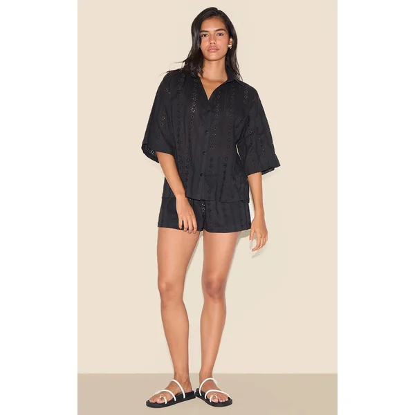 Noir Ensemble Short Ample Broderie Anglaise