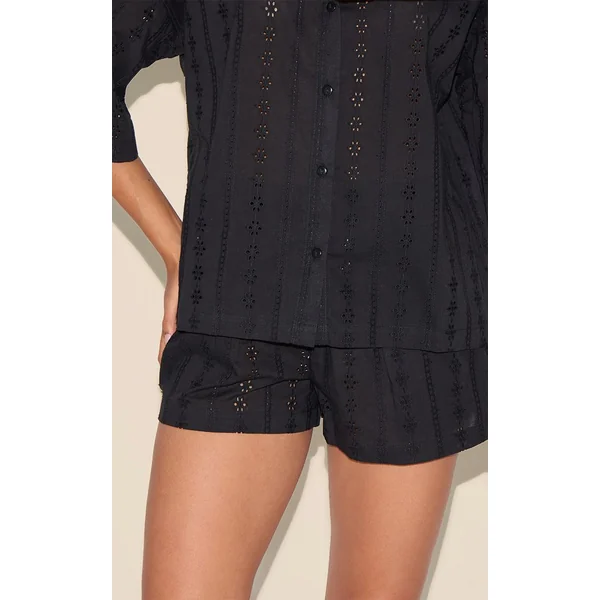 Noir Ensemble Short Ample Broderie Anglaise