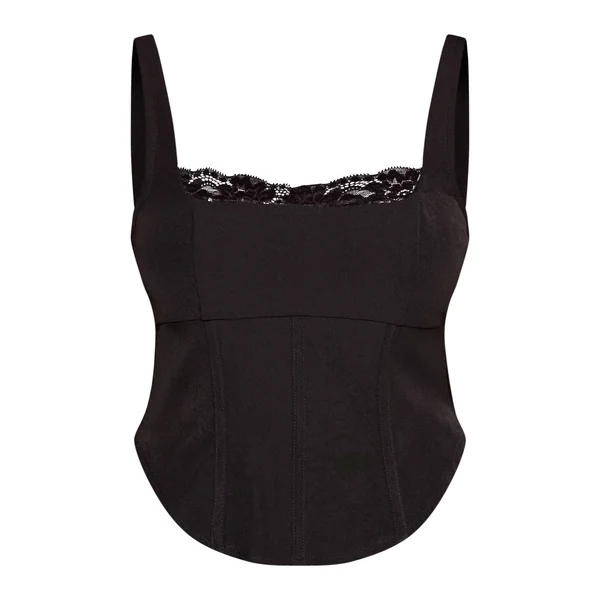 Noir Ensemble Top Corset À Bordure En Dentelle Shape