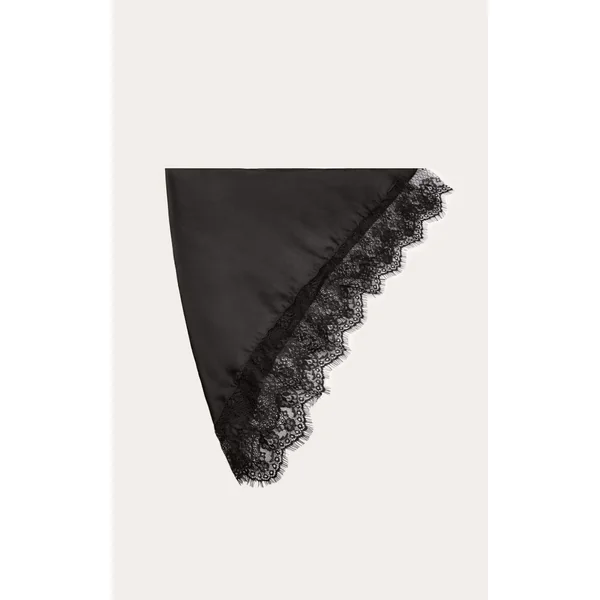 Noir Foulard En Satin Chocolat Avec Bordure En Dentelle