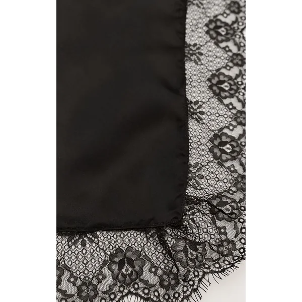 Noir Foulard En Satin Chocolat Avec Bordure En Dentelle