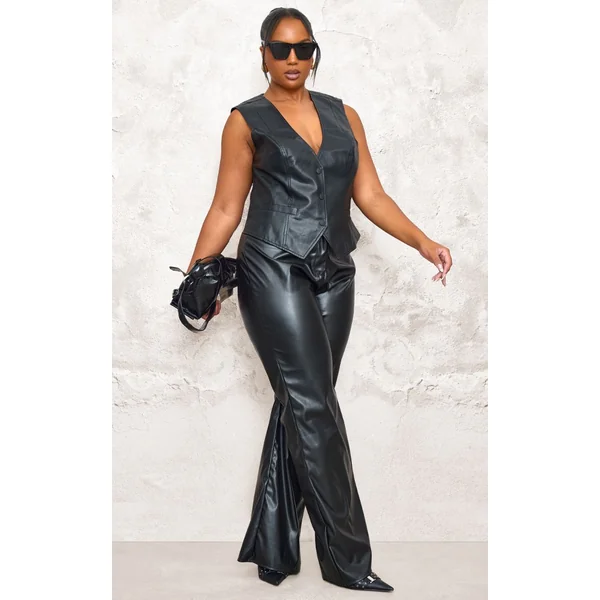 Noir Gilet Ajusté Grande Taille En Synthétiquecuir