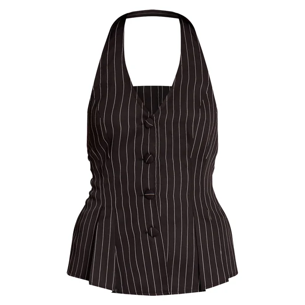 Noir Gilet Dos-nu Tissé À Col Licou Avec Boutonnage