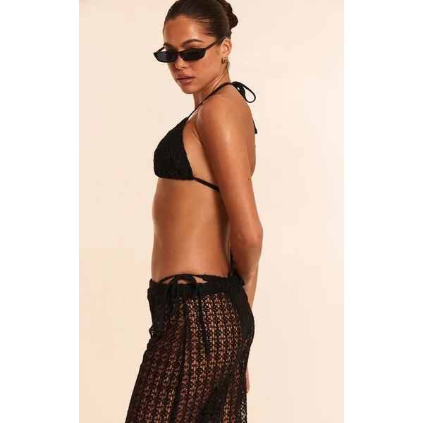 Noir Haut De Bikini Triangle Avec Superposition Au Crochet