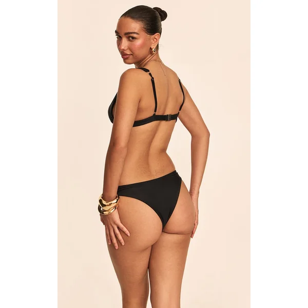 Noir Haut De Bikini Triangle Plongeant Aqua Avec Détails De Coutures