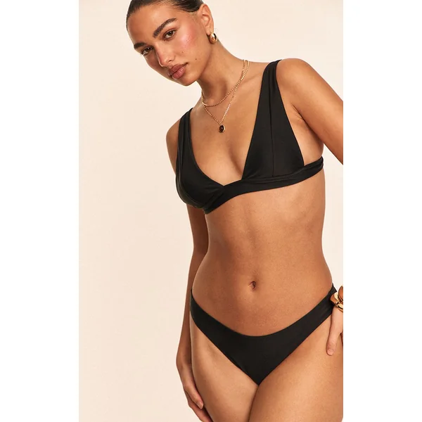 Noir Haut De Bikini Triangle Plongeant Aqua Avec Détails De Coutures