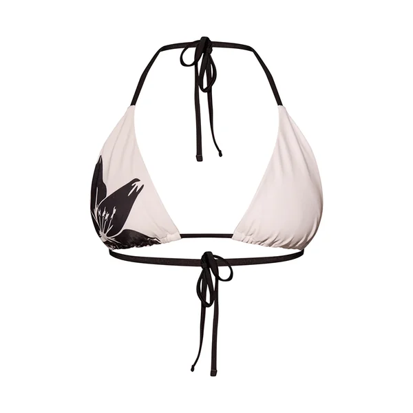 Noir Haut De Bikini Triangle À Imprimé Hibiscus Contrasté Blanc