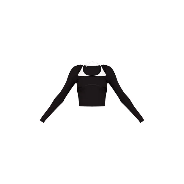 Noir Haut De Sport Tall À Manches Longues Double Couche Sculptant