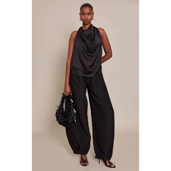 Noir Haut En Satin À Détails De Franges