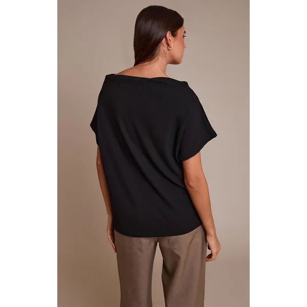 Noir Haut Long Ample Asymétrique En Côtes Épaisses