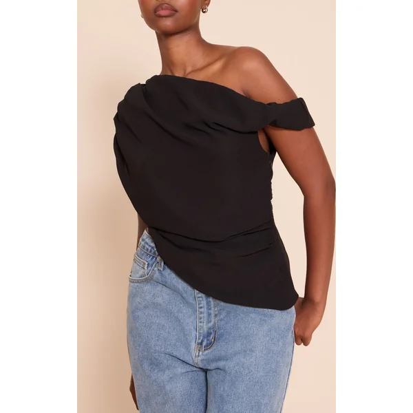 Noir Haut Long Drapé Asymétrique En Mousseline