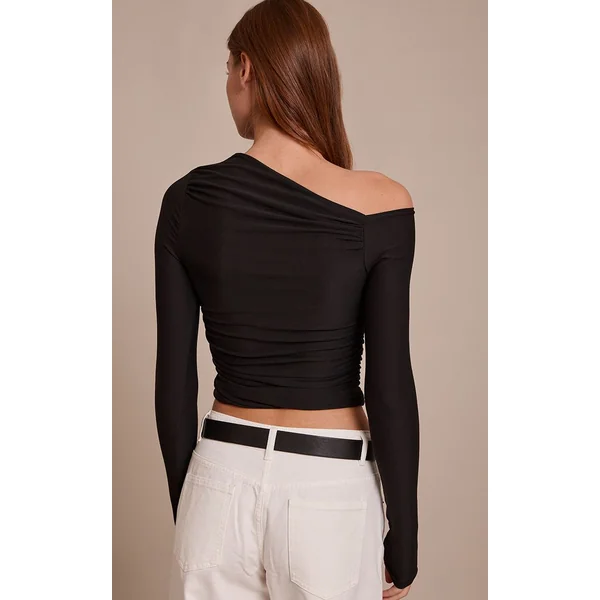 Noir Haut À Manches Longues Avec Détail Asymétrique Toucher Doux