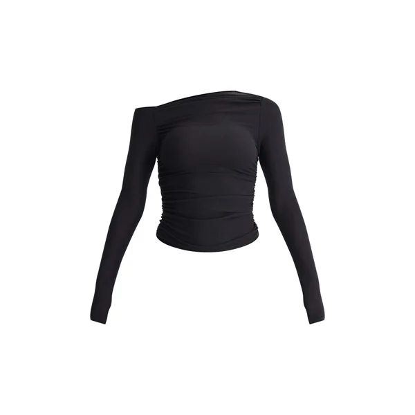 Noir Haut À Manches Longues Avec Détail Asymétrique Toucher Doux