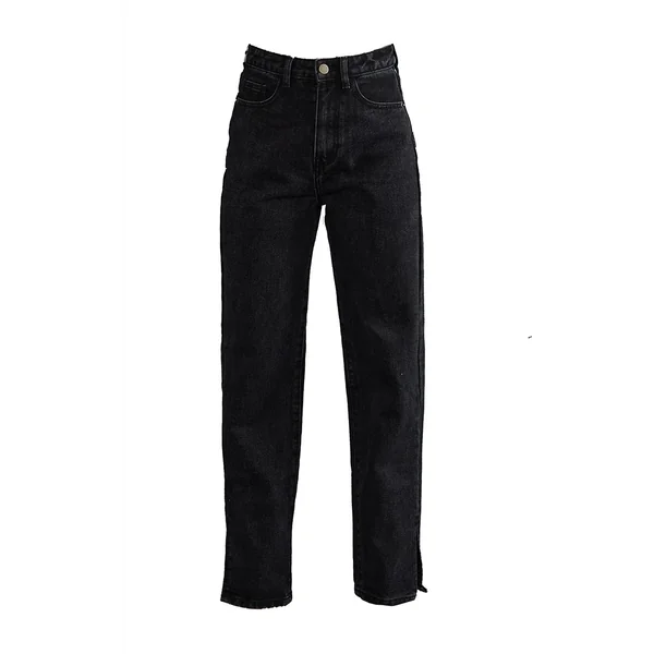 Noir Jean Petite Coupe Droite À Ourlet Fendu