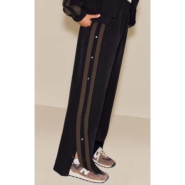 Noir Jogging En Tricot À Détail Rayé Et Boutons-pression Sur Les Côtés