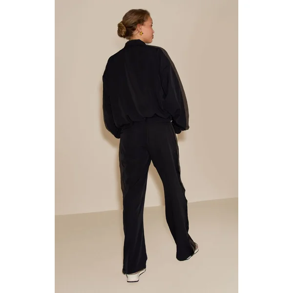 Noir Jogging En Tricot À Détail Rayé Et Boutons-pression Sur Les Côtés