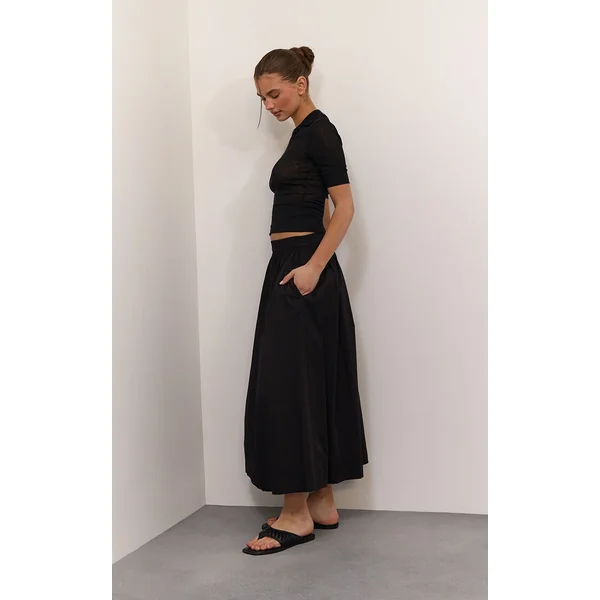 Noir Jupe Mi-longue En Coton Avec Détail Poches